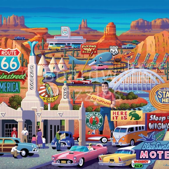 Route 66 Mainstreet of America Jigsaw Puzzle Boardwalk 500 Piece 16" x 20" - Picture 2 of 6